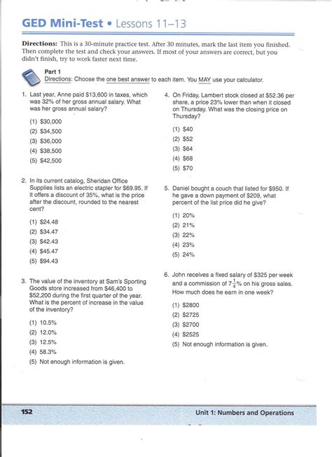 Printable Ged Math Practice Test With Answers Pdf