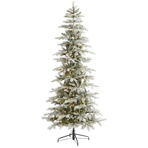 nearly natural 7 5 ft pre lit slim flocked nova scotia spruce artificial christmas tree with