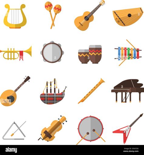 Musical Instruments Icons Set With Piano Guitar And Drums Flat Isolated