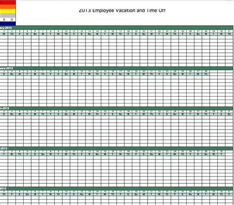 2013 Employee Vacation Tracking Calendar Template