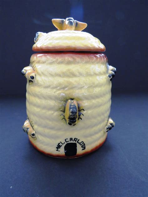 Vintage Honey Pot With Lid By Miel Carlota Bee Jelly Jam Jar 2 Piece Honey Jar Bumble Bees