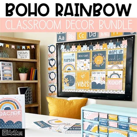 Boho Rainbow Classroom Decor Bundle Easy And Modern Classroom Etsy