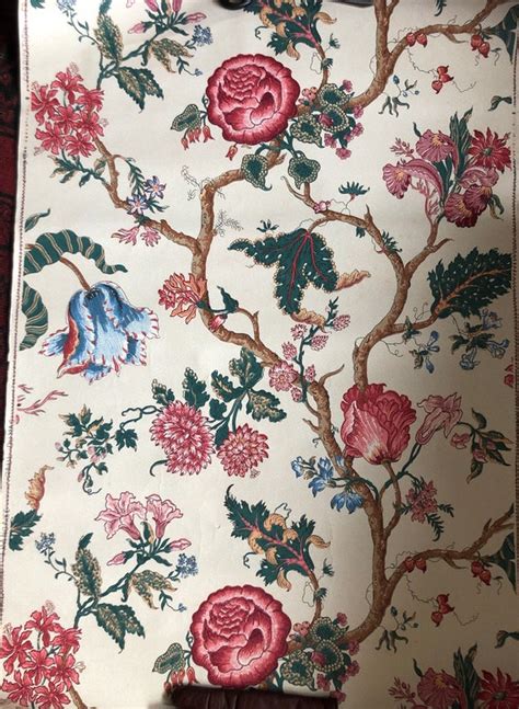 Vintage French Hand Blocked Wallpaper Floral Chinoiserie Style Etsy Uk