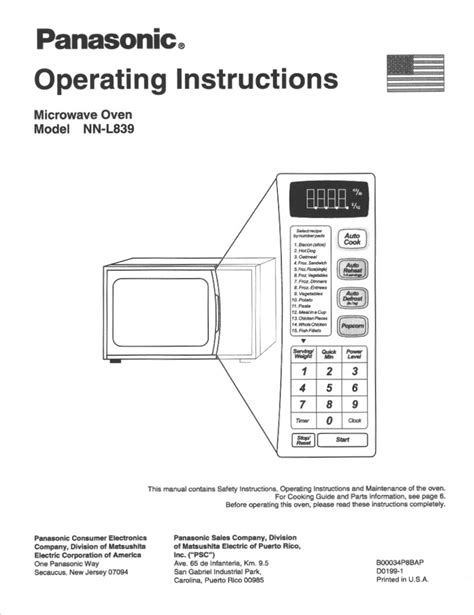 Panasonic Nn L839 Microwave Owners Manual Manualzz