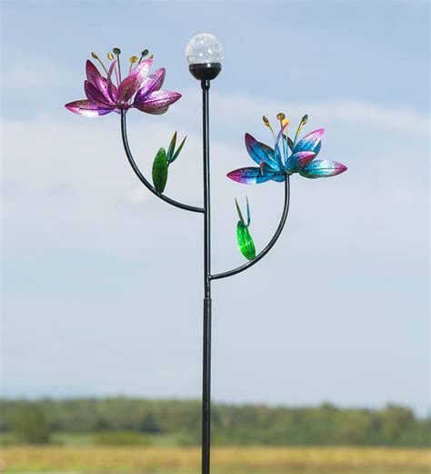 Double Flower Wind Spinner With Solar Ball Plow And Hearth