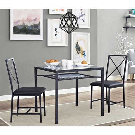 Mainstays 3 Piece Metal And Glass Dinette Dining Room Furniture Black