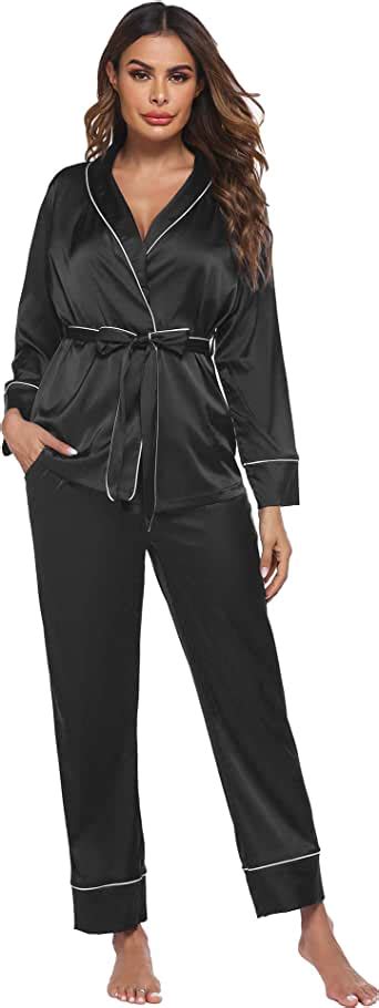Ekouaer Satin Pajamas Set For Women Long Sleeve Sleepwear Silk