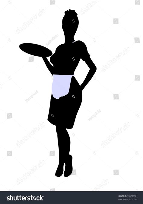 Female Waitress Silhouette On White Background Stock Illustration