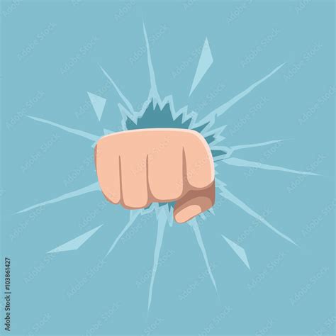 Cartoon Fist Smashing Through Glass Stock Vector Adobe Stock