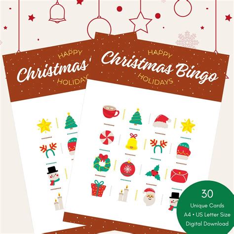 Printable Christmas Bingo Cards Instant Digital Download Etsy