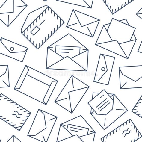 Seamless Pattern With Envelopes Flat Line Icons Mail Background