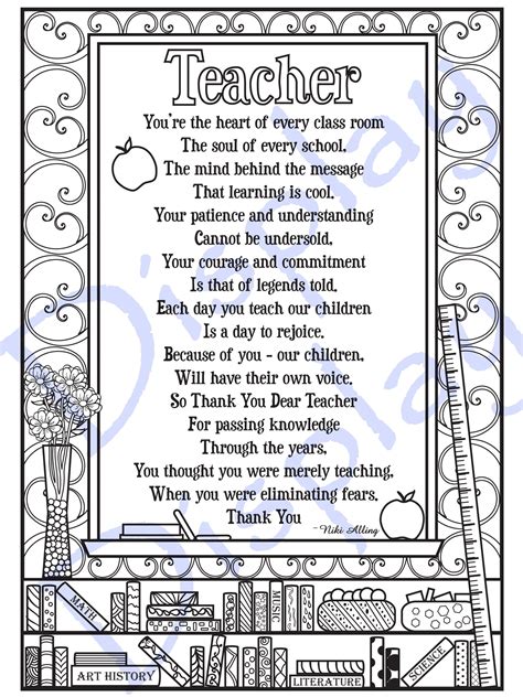 Teacher Appreciation Poem Coloring Page Salvabrani