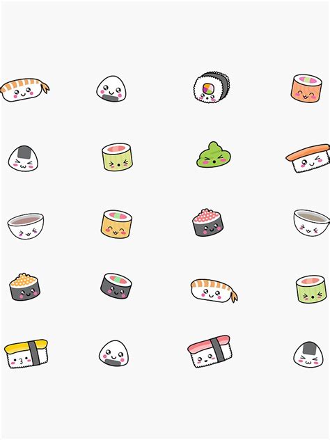 Happy Kawaii Sushi Pattern Sticker For Sale By Eugeniaart Redbubble