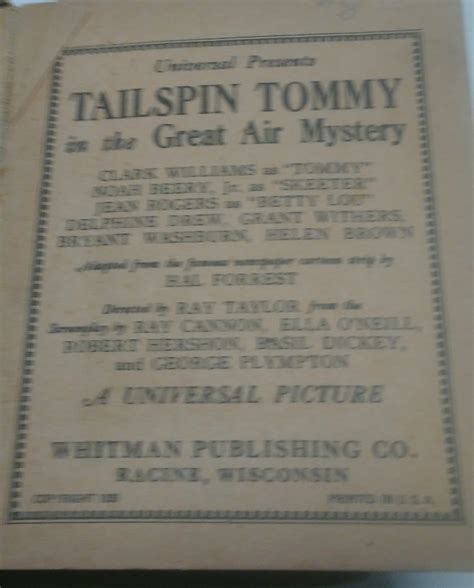 Tailspin Tommy The Great Air Mystery By Hal Forrest Good Hardcover