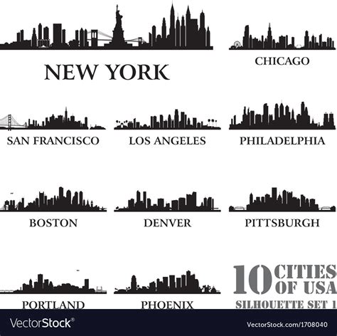 Silhouette City Set Of Usa 1 Royalty Free Vector Image