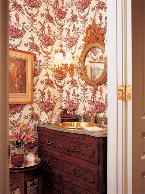 Red Floral Wallpaper Is The Highlight Of This Ornate Victorian Powder