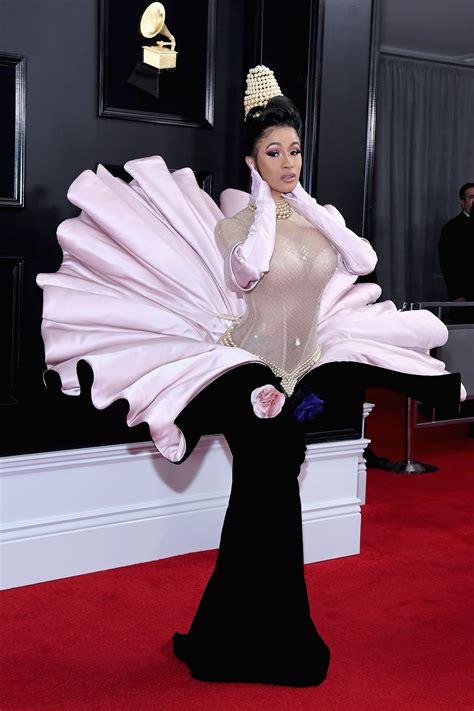 Cardi B Wears Pearl Covered Dress With A Shell To The Grammys