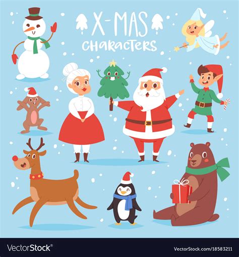Select from premium christmas cartoon of the highest quality. Christmas characters cute cartoon santa Royalty Free Vector