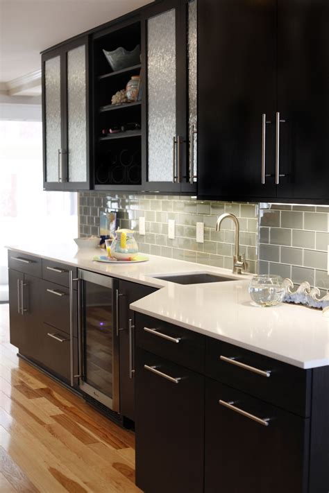 Gray marble countertop in a black and white kitchen. Beautiful Stainless Steel Kitchen Cabinet Doors | Steel ...