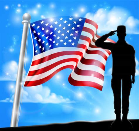 soldier silhouette saluting american flag
