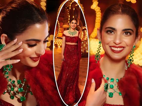 Isha Ambanis Glamorous Red Manish Malhotra Look At Anant Ambanis Pre Wedding Gala