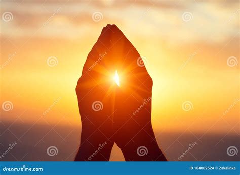 Silhouette Of Male Raising Hands Praying For God S Blessings At Sunset