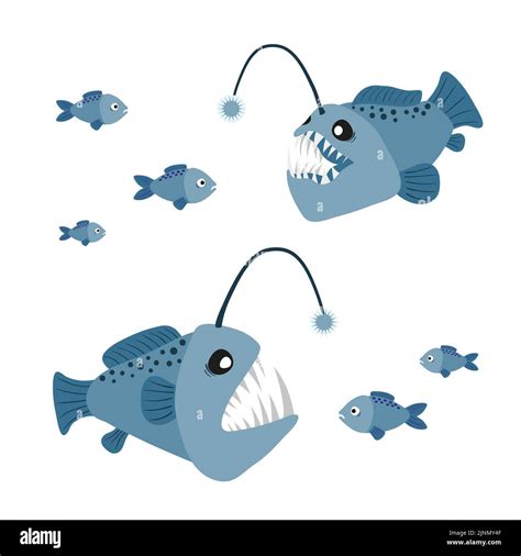 Cartoon Angler Fish Set Vector Illustration Of Anglerfish Characters