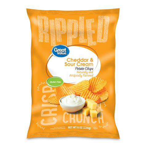 Great Value Cheddar And Sour Cream Rippled Potato Chips 8 Oz