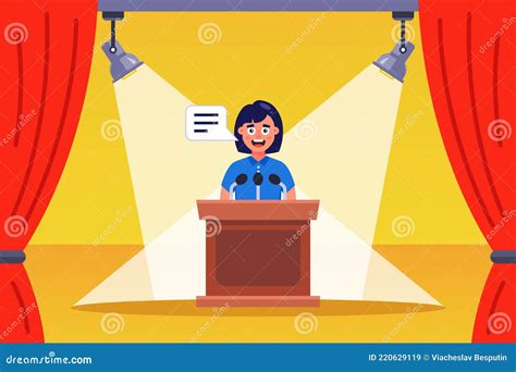 Speech Of The Girl Orator On The Stage Stock Vector Illustration Of
