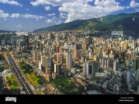 Caracas Venezuela Aerial View Of Downtown El Avila Mountain Upper