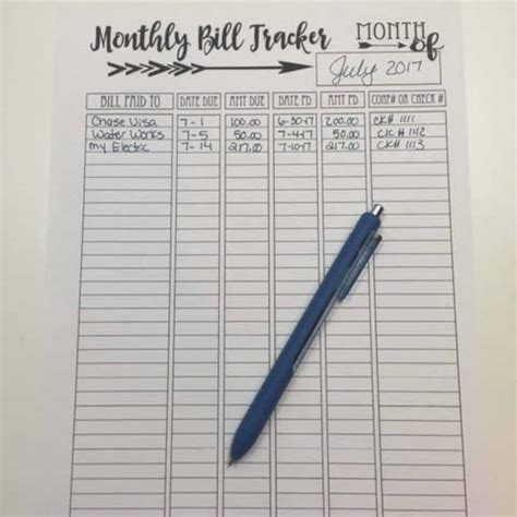 Monthly Bill Tracker Pdf Printable Instant Download Digital Etsy