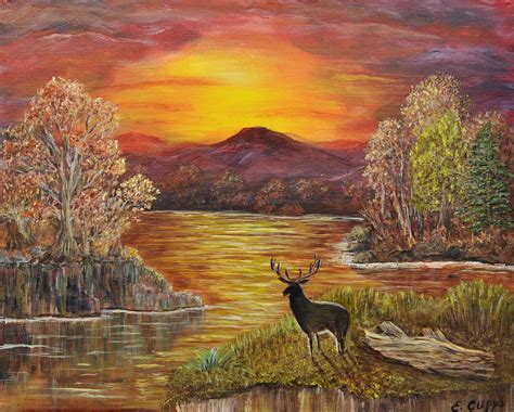 Deer At Sunset Painting By Eleceia Cupps