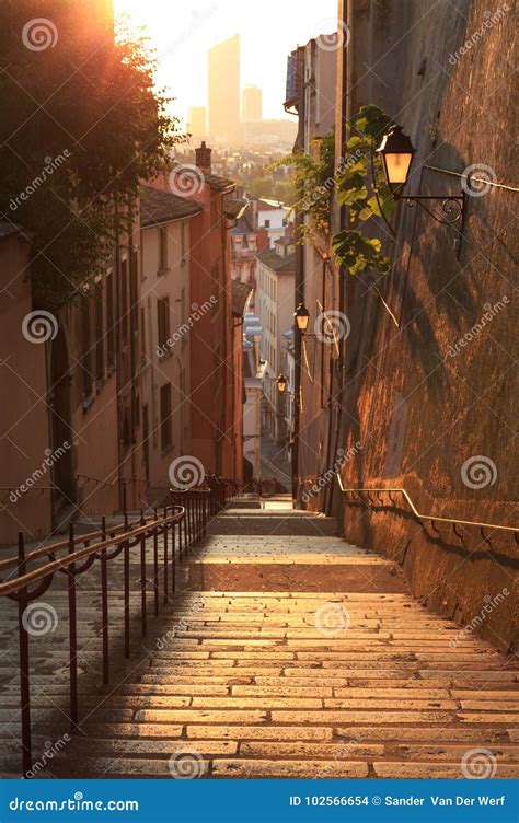 Vieux Lyon Alley At Sunrise Stock Photo Image Of Heritage Tourism