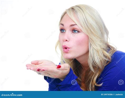 Woman Blowing Air Over Hands Stock Photo Image Of Hands Blonde