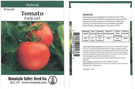 Tomato Garden Seeds Early Girl Hybrid 10 Seed Packet