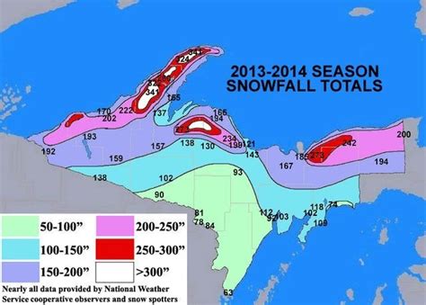 2013 2014 Western Upper Peninsula Snowfall Map Nws Marquette 640x459