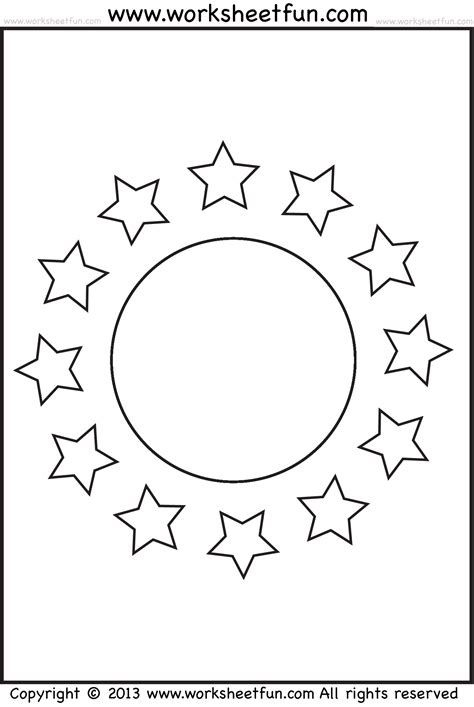 Shape Coloring worksheet – Circle and Stars / FREE Printable Worksheets