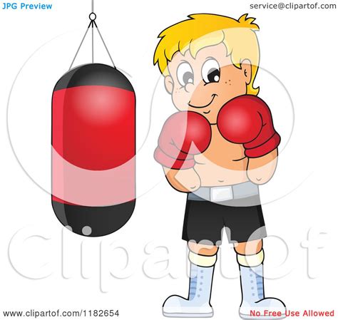 Cartoon Of A Blond Boxer By A Punching Bag Royalty Free Vector