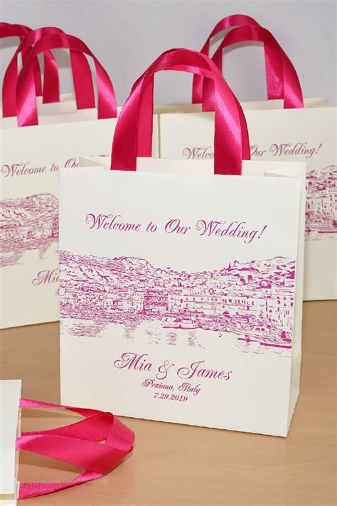 Destination Wedding Welcome Bags With Satin Ribbon Handles And Your