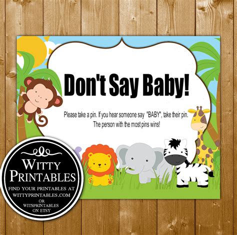 Dont Say Baby Baby Shower Game Safari Theme Wittyprintables