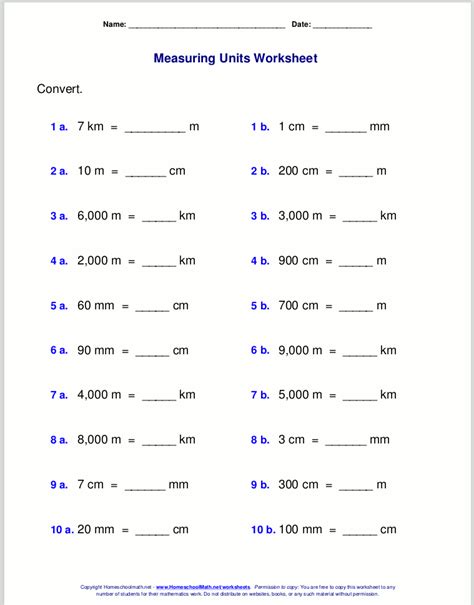 4th Grade Metric Conversion Worksheet