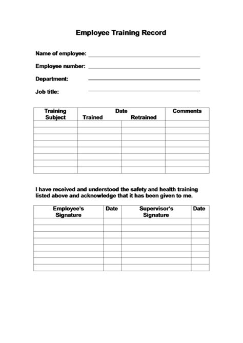 Employee Training Record Printable Pdf Download With Regard To Safety Training Log Template
