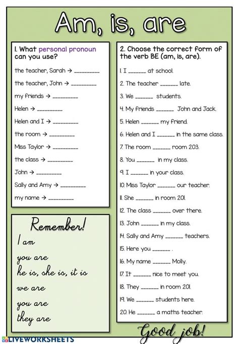 Verb To Be Interactive Worksheet For Beginner You Can Do The Exercises