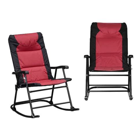 Outsunny Red Steel 2 Piece Folding Rocking Chair Set With Armrests