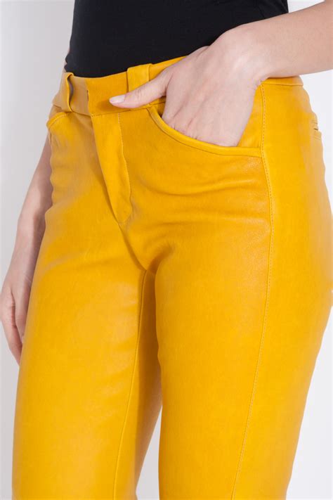 Lyst A L C Stretch Leather Pants In Yellow
