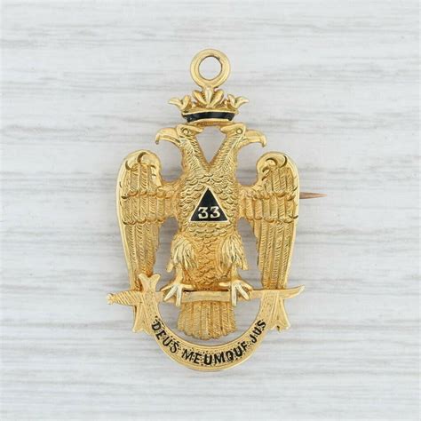 33rd Degree Masonic Badge Fob 14k Gold Scottish Rite Eagle Pin Deus Meumque Jus 2052253426