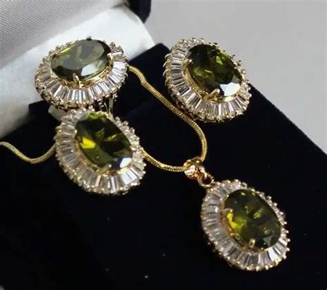 Free Shipping Plated Inlay Peridot Crystal Necklace Ring Earring