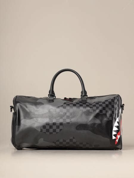Sprayground Duffle Bag In Vegan Leather With Shark Print Grey