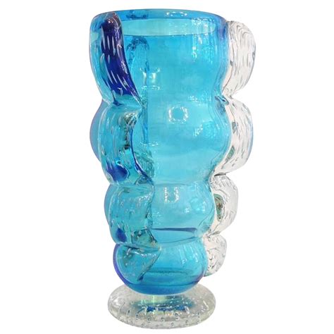Signed Italian Sky Blue Murano Glass Vase By Flavio Costantini Chairish