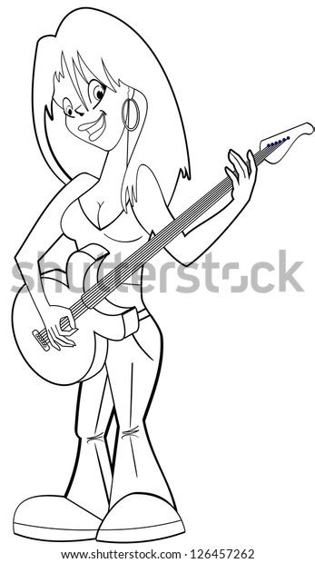 Cool Rock Star Girl Playing Guitar Stock Vector Royalty Free